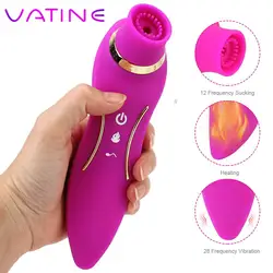 VATINE 2 in 1 Heating Suction Clitoris Nipple Sucker Vibrator Vagina Stimulation Vibrating Dildo Dual Head Sex Toys For Woman