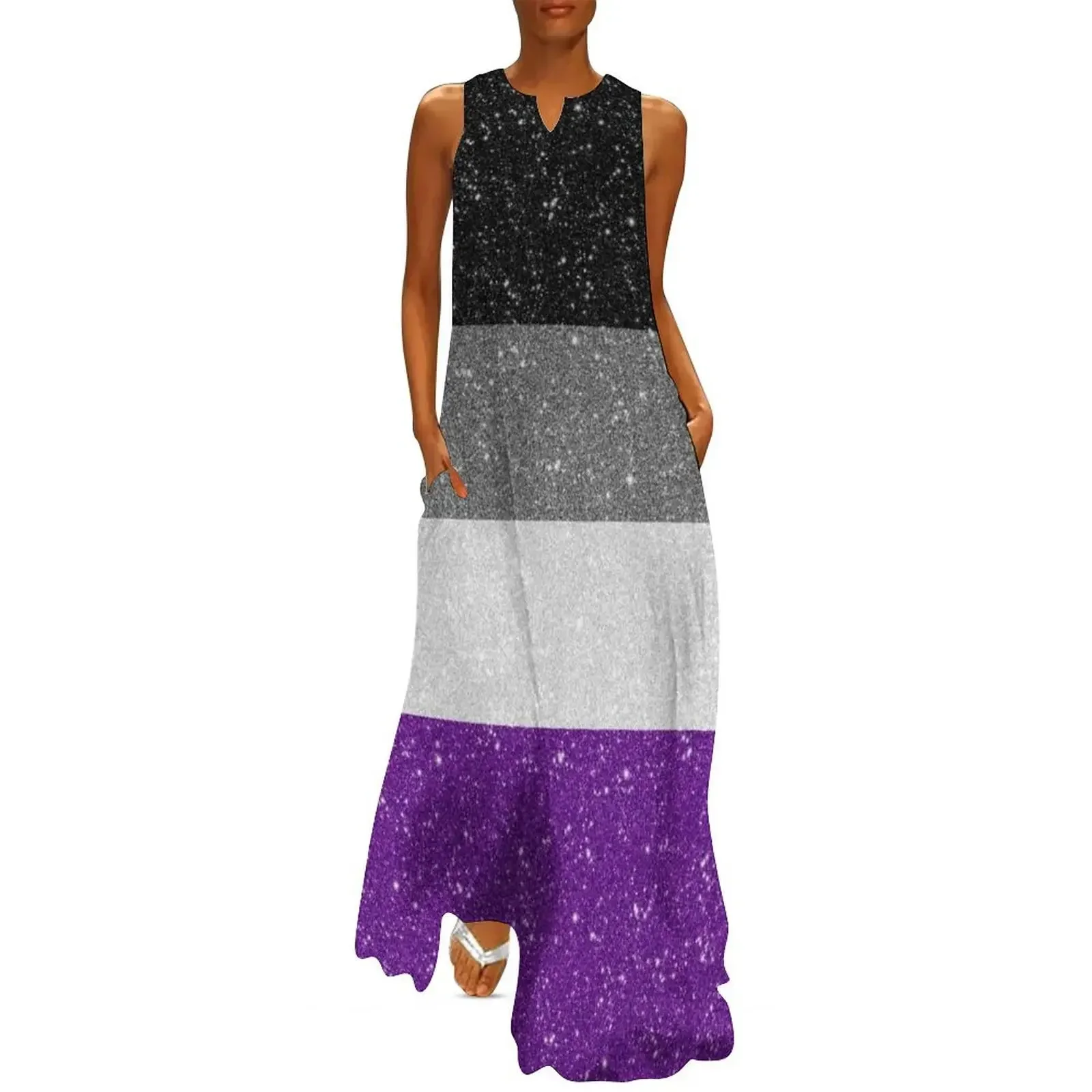 

Faux Glitter Asexual Pride Flag Background Long Dress evening dress ladies beach outfits for women Women's summer dresses Dress