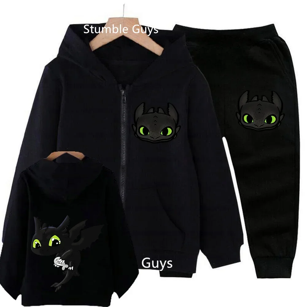 How to train your Dragon hoodie Cartoon print Fall Winter Boys Girls Casual Zipper hoodie Set Toothless Boy