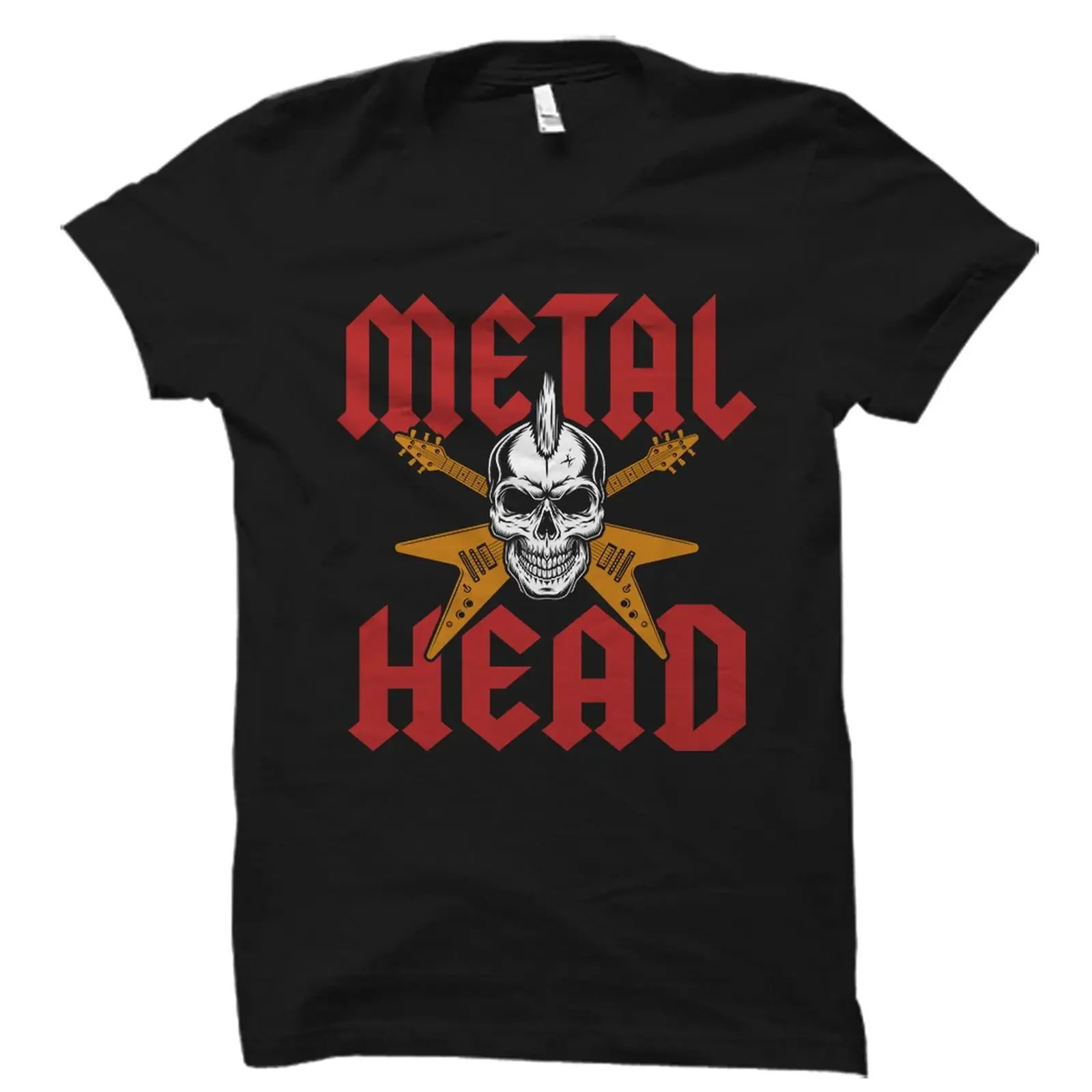 Metal Head Mohawk Skull Cross Electric Guitars T Shirt Heavy Music Fan Rock Musician vintage Washed Stylish Versatile
