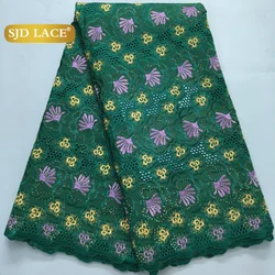 SJD LACE African Cotton Lace Fabric 5 Yards 2025 High Quality Austria Nigerian Stones Cotton Lace for Sewing Women DIY Dress4016