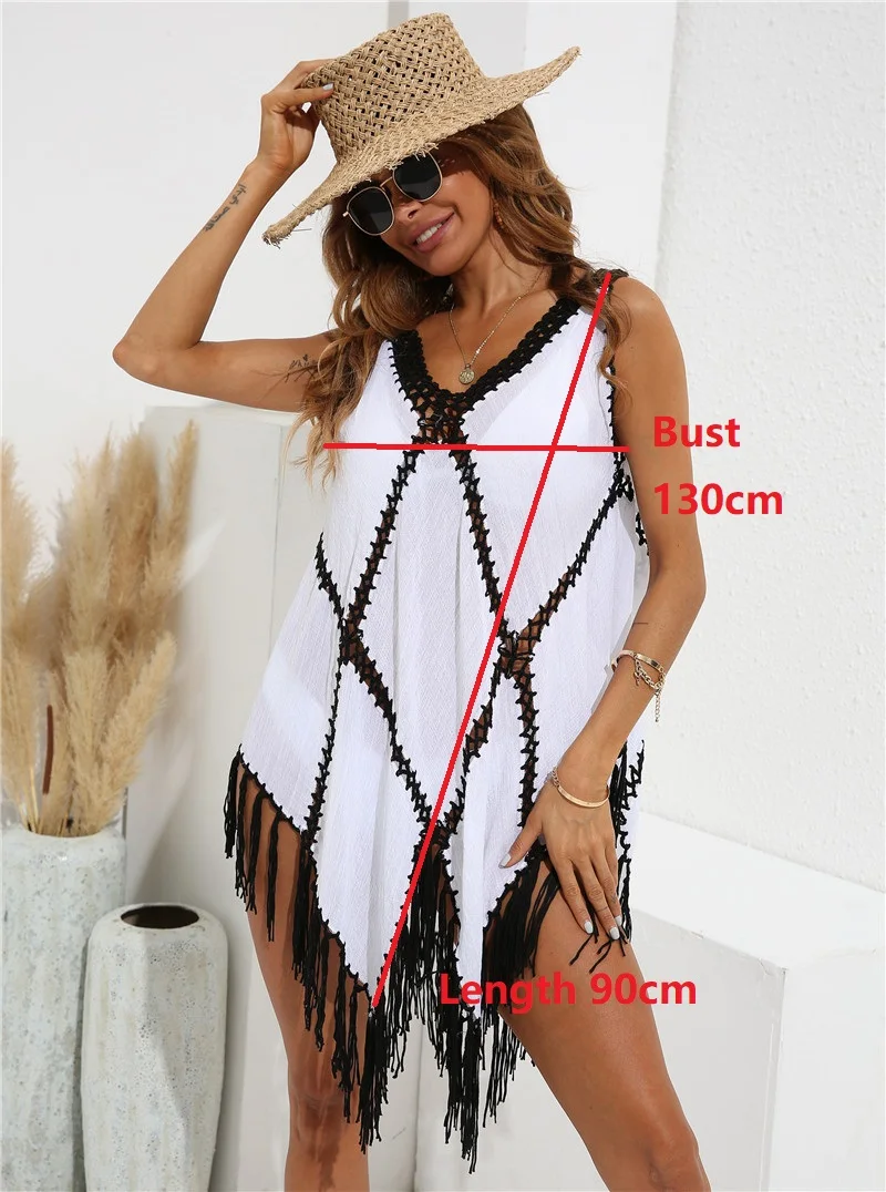 Beach Cover Ups For Women Fringe Tunic 2023 Capes Swim Cover Up White Black Tunics Woman Summer Dress Women\'s Swimwear Cover-ups