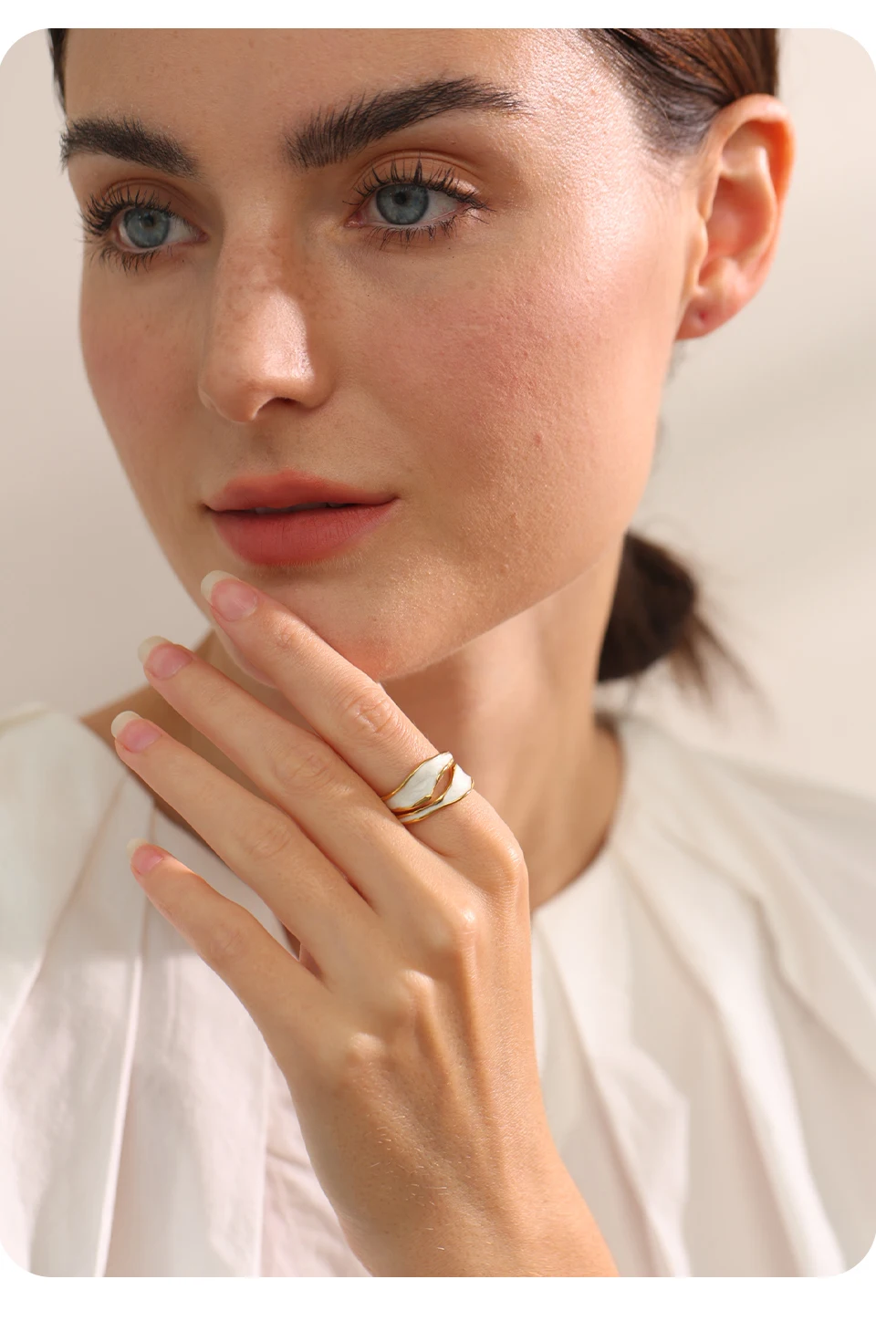 Yhpup Fashion White Enamel Creative Irregular 316 Stainless Steel Open Ring Waterproof Women Jewelry Stylish Charm Bijoux New