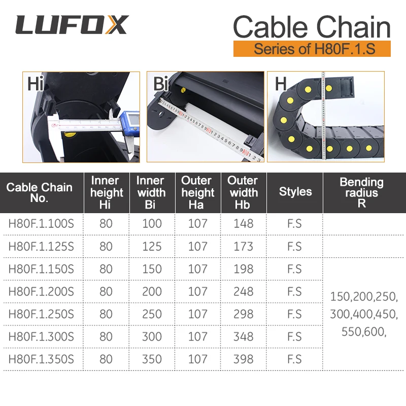 High quality 1-meter cable drag chain. Series of H80F.1.S-Sealing type open both side