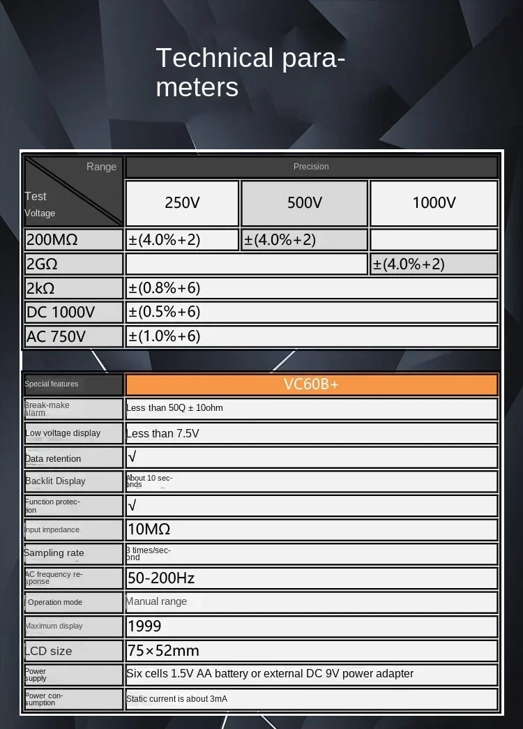 VC60B + العزل الرقمي Res ist ance Tester LCD 1000V Insula tion 0-2000M أوم عالية V oltage إنذار إدخال ماس كهربائى