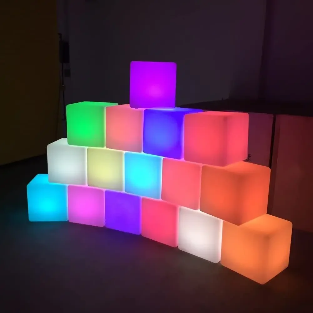 Lâmpada de Mesa LED Cube, Luz Noturna Regulável, RGB, 10 cm, 15cm, Quadrado, Mesa Decorativa, Quarto, Casa, Decoração de Festa, Iluminação, 16 Cores