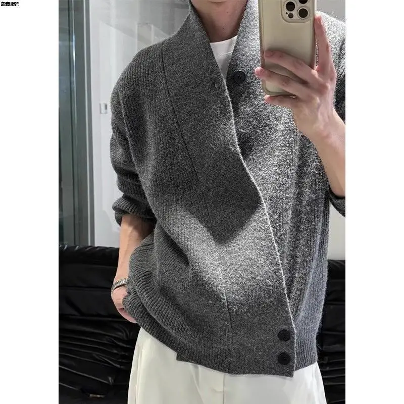 

Cardigan Taoist Robe Sweater Men's Autumn Winter Style Loose Relaxed Flower Gray Sweater Jacket