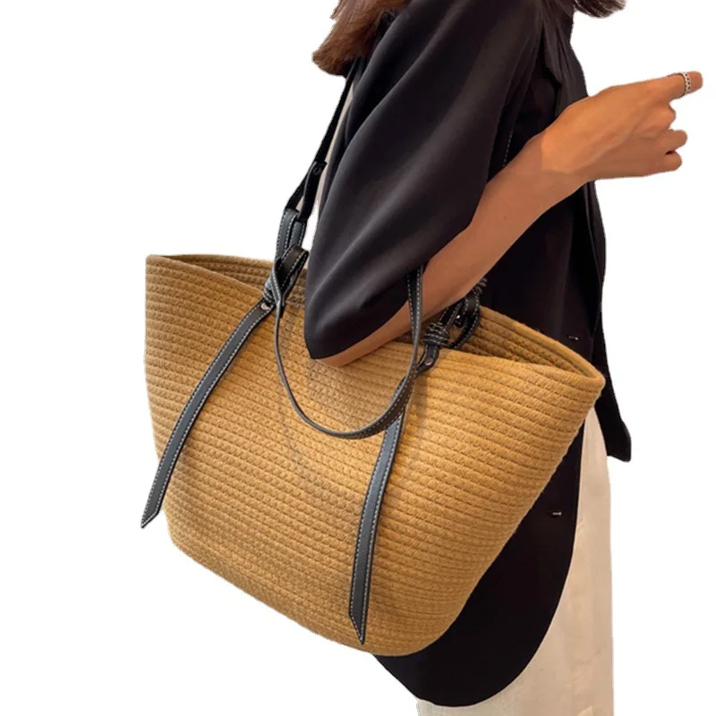 Large Straw Bag Beach Shopping Bags Luxury Designer Rattan Woven Shoulder Handbags Women Handmade Straw Basket Handbags Summer