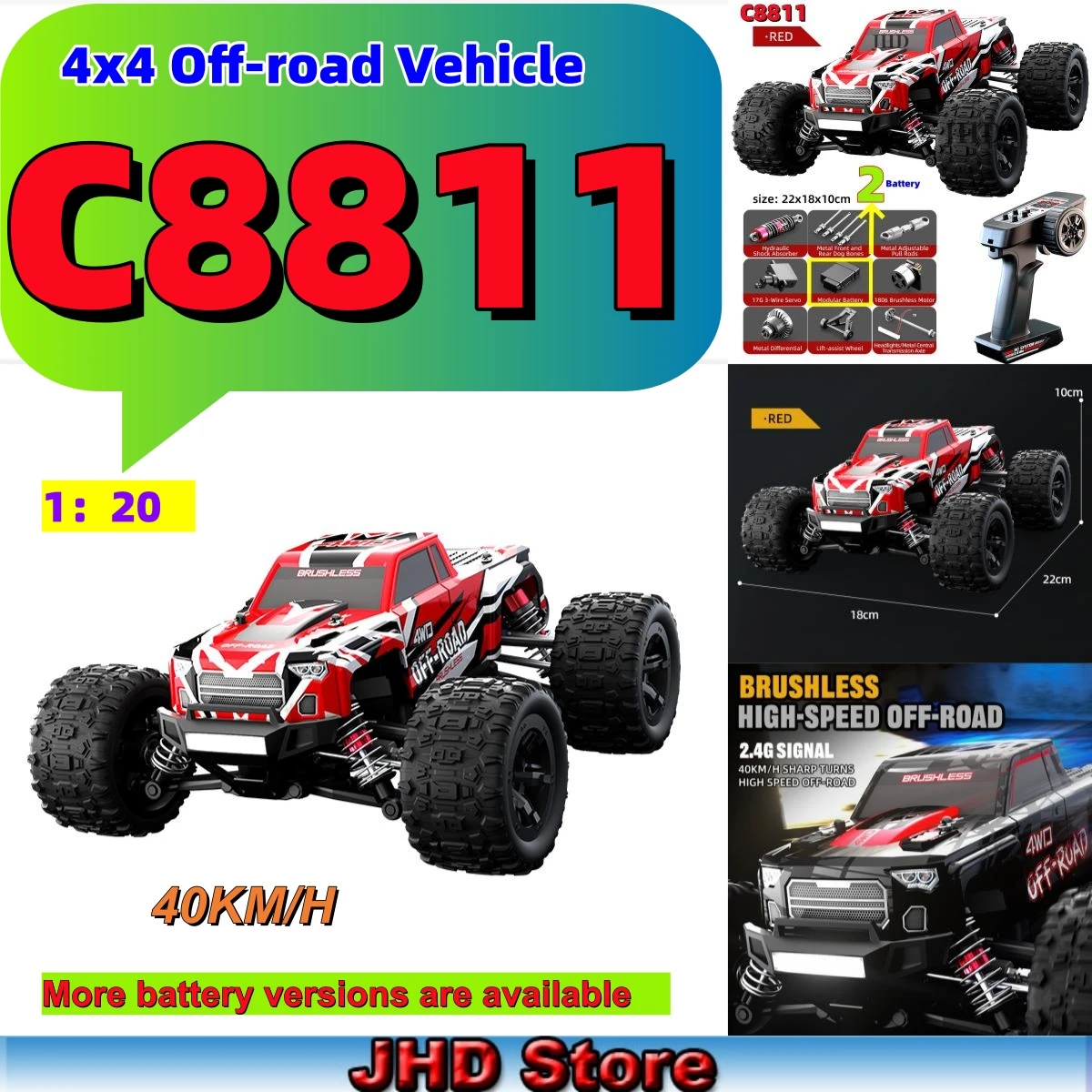 

JHD C8811 40KM/H High Speed RC Cars Toys JJRC C8811 Remote Control Car 2.4G 4WD Off Road Monster Truck
