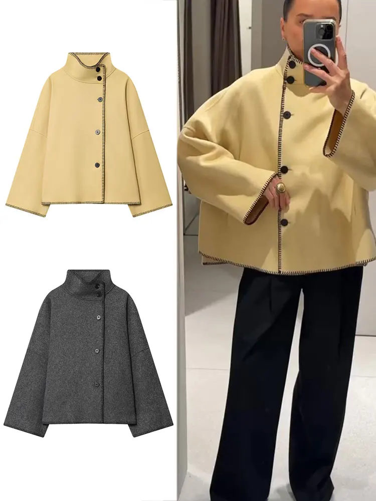 

HH женские модные контрастные пальто из искусственной шерсти водолазка с длинным рукавом однобортные свободные куртки больших размеров женская шикарная верхняя одежда