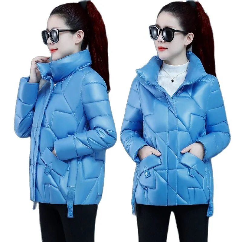 

Oversize Streetwear Stand Collar Warm Women's Winter Down Cotton Jacket Solid Color Parkas Fashion Casual