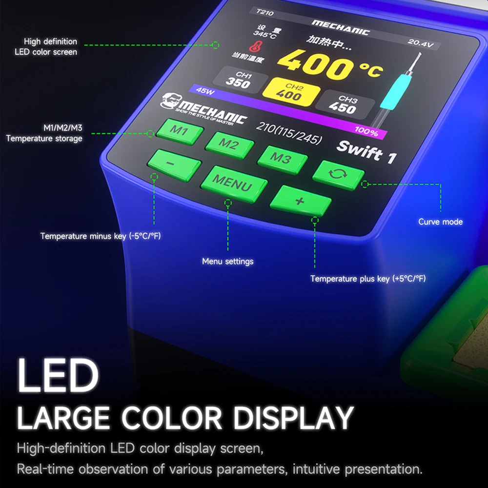 ميكانيكي سويفت 1 محطة لحام بشاشة ديجيتال ذكية تدعم C210/C245/115 وحدات تحكم PCB أداة إصلاح لحام