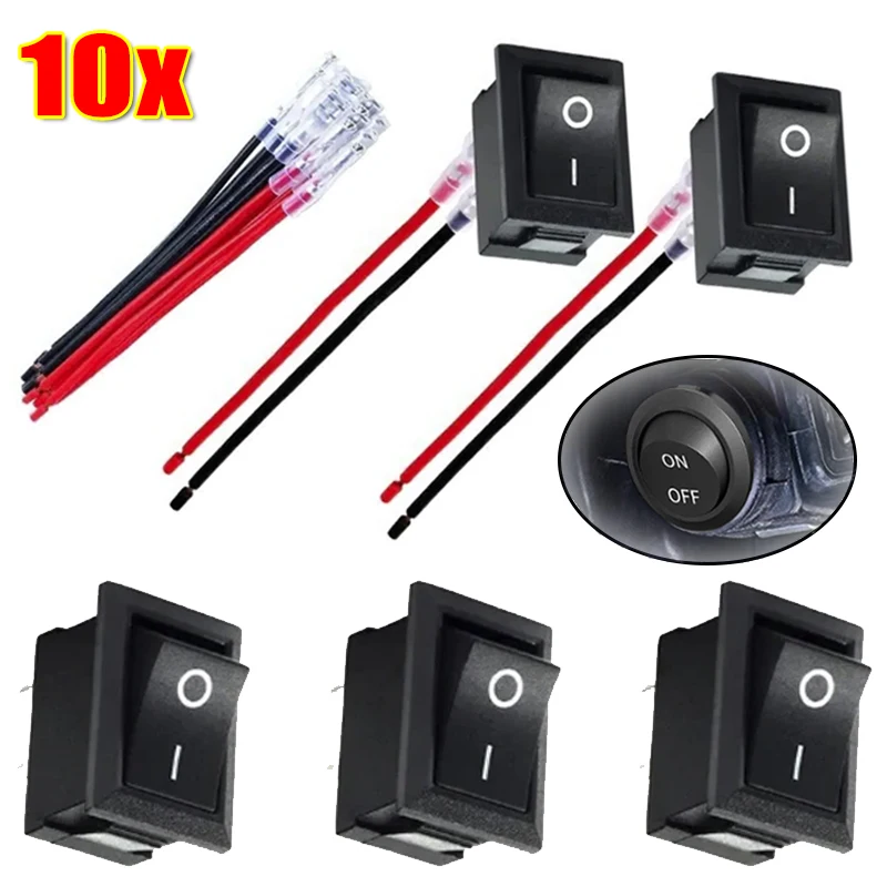1/5/10pcs Modified Motorcycle Boat Switch Cord 12V Round Rocker Switch ON/OFF SPST 2 Pin Toggle Switch with Wire for Car Boat
