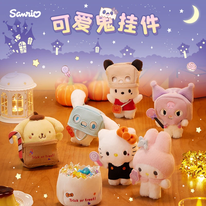 

Оригинальные фигурки героев Sanrio, милая серия призраков, модель Kuromi Cinnamoroll Purin, светящиеся подвесные игрушки, подарки на Хэллоуин и Рождество