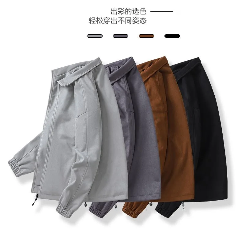 Autumn and Spring Pure Color American Vintage Antelope Fur Fleece Advanced Outerwear Men's Casual Loose Sports Plus Size Jacket