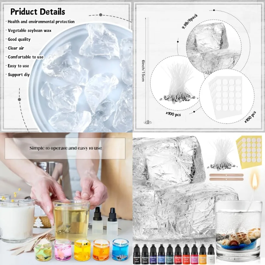 

9.9 lb Gel Candle Wax Making Clear Handmade High Density Jelly Candle Wax with Wick and Stickers with Dye for DIY Making Kit