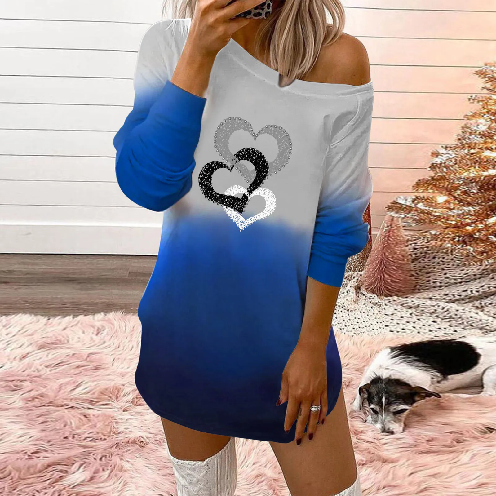 Women's dress Mini-Skirt Valentine's-Day Sports O-Neck Long-Sleeved Shirt-Dress warm Sexy Dresses Knee-Length Bodycon Vestidos