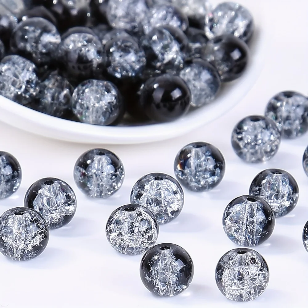 200pcs Black and White Acrylic Cracked Beads for DIY Jewellery Making