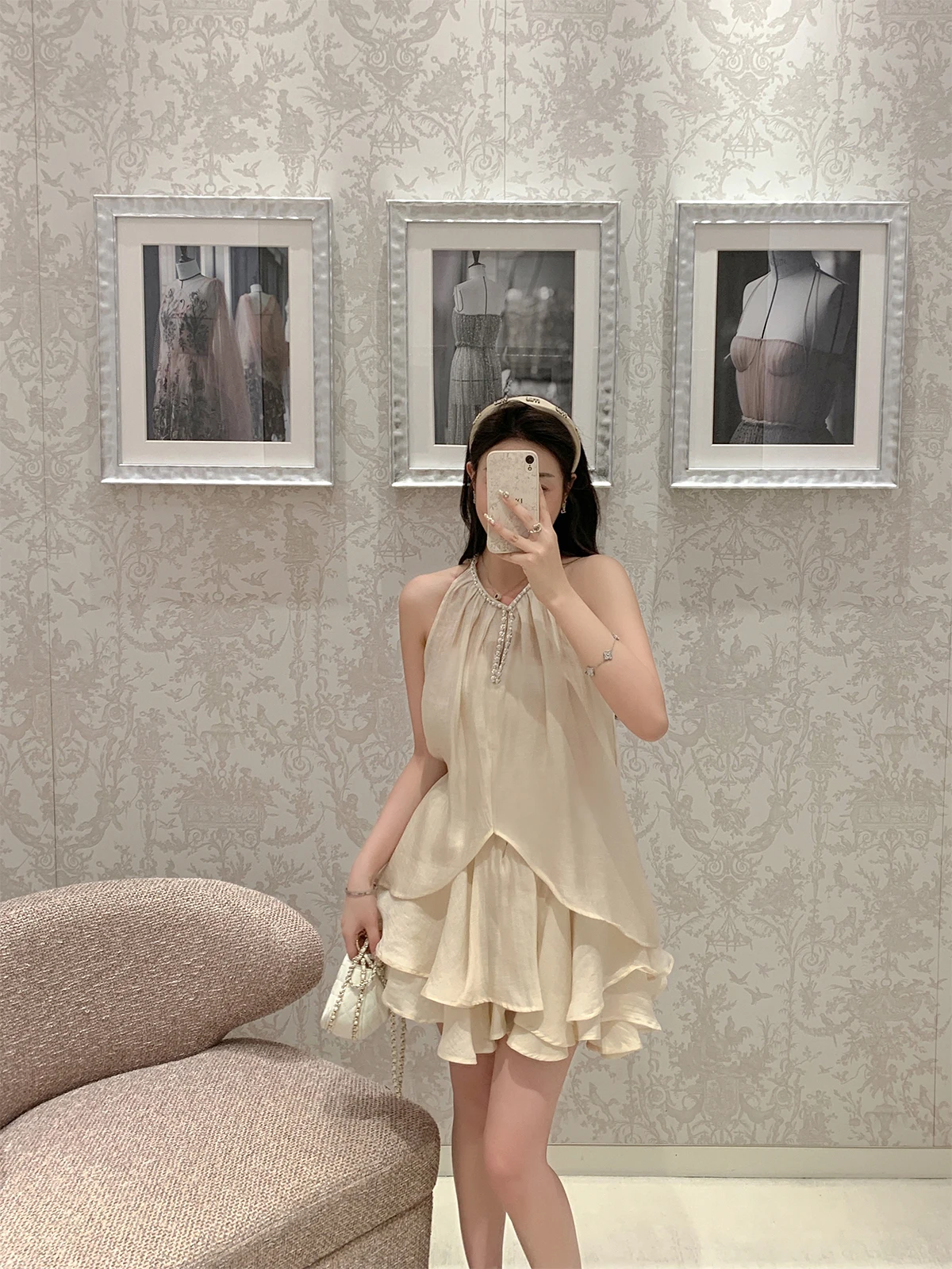 

Комплект из топа с открытыми бусинами и юбки Chen Mysterious Light Adow, женский летний комплект Faion, комплект из двух предметов