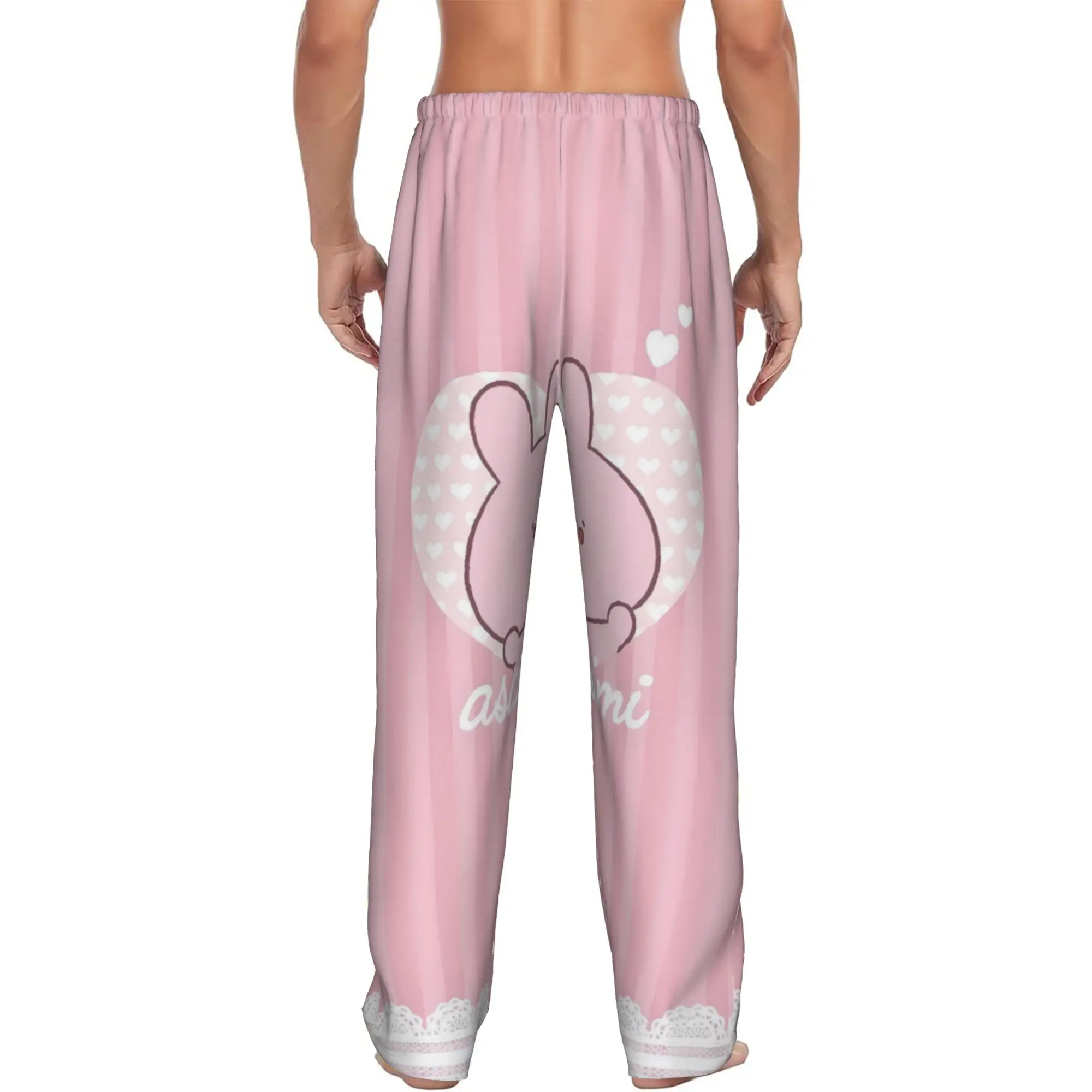Custom Cartoon A-Asamimichans Cute Pajama Pants Men  Lounge Sleep Stretch Sleepwear Bottoms with Pockets view 3