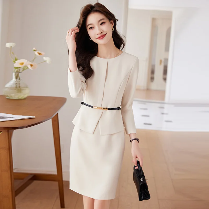 

Formal Elegant Dresses for Women Business Work Wear Spring Autumn OL Styles Ladies Professional Vestidos Slim Hips with Belt