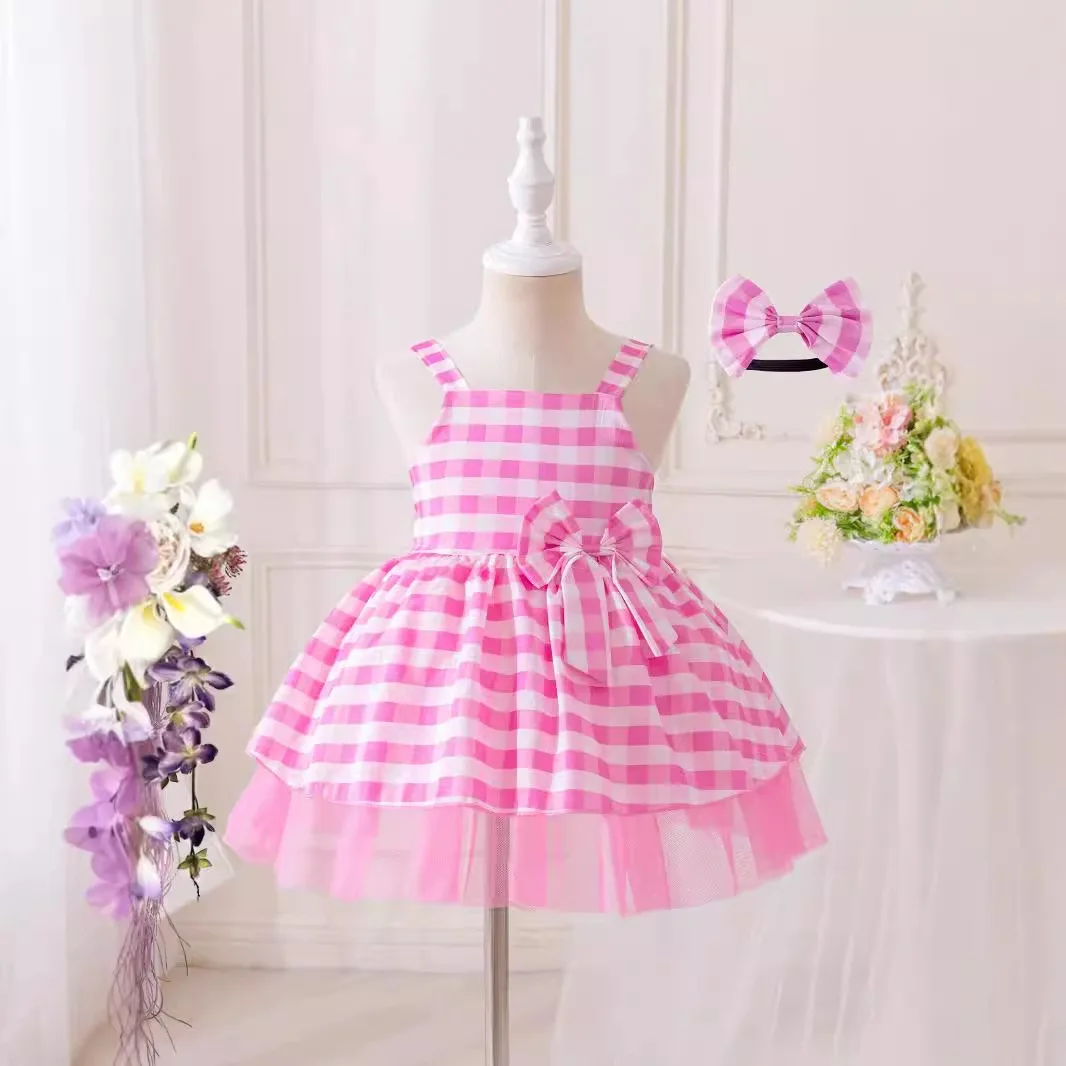 

Europe United States summer sleeveless halter bow dress children's dress with hair sash princess dress ins80-130cm