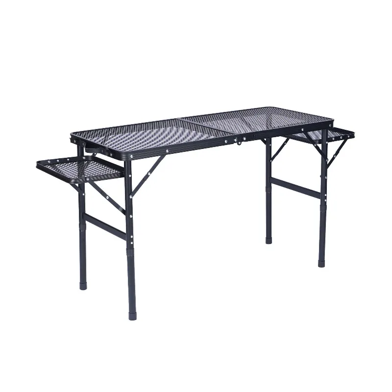 

Outdoor lightweight aluminum alloy folding table with adjustable height Portable barbecue table with side