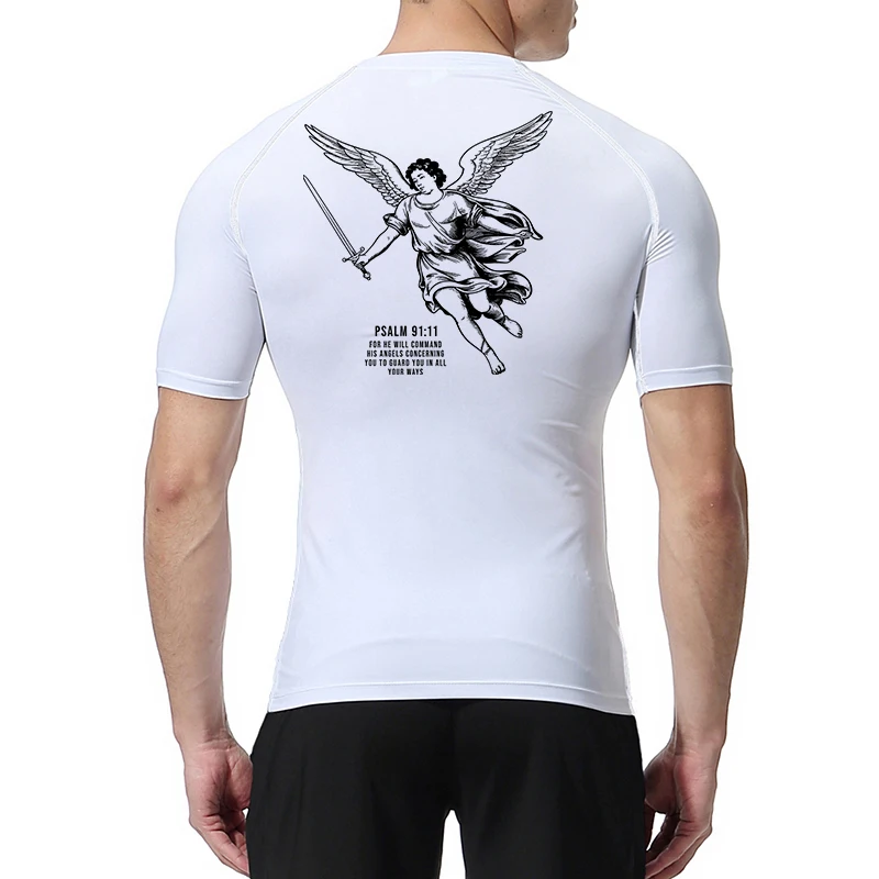 Angel Graphic Athletic Quick Dry Tshirts for Men Christian Gym Workout Running Compression Shirt Undershirt Tees Tops Activewear