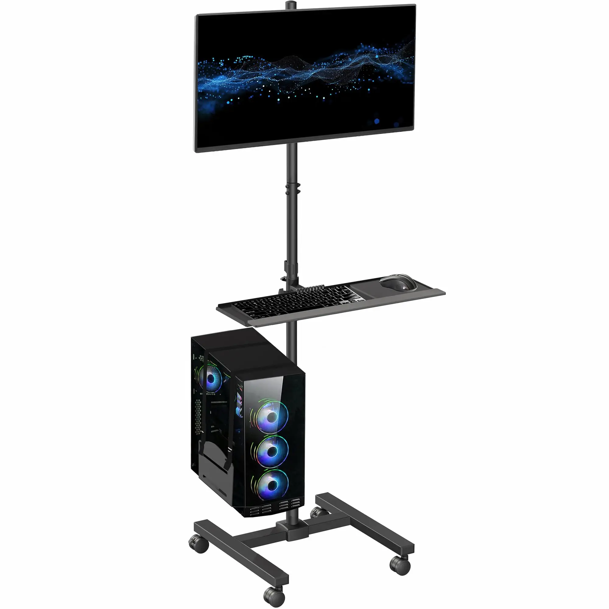 Black Mobile Computer Cart with Monitor Mount, CART-PC02T