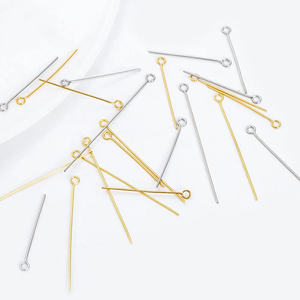 100-50Pcs Stainless Steel 15/20/25/30/40mm 9 Style Head Pins Eye Pins For DIY Jewelry Making Accessories Handmade Crafts