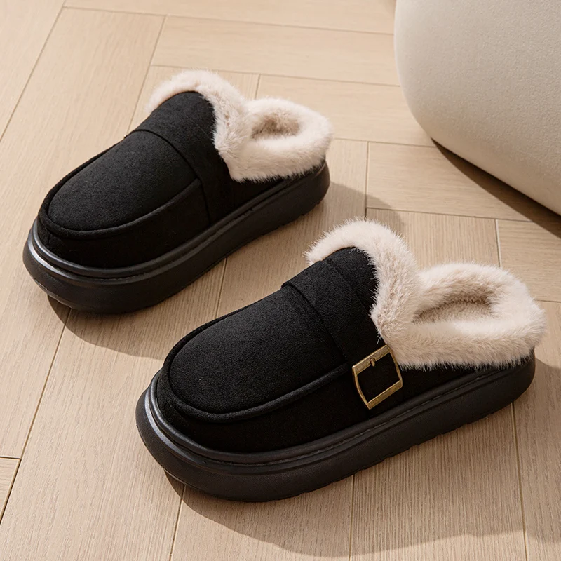 Casual Women's Home Slippers Winter Plush Luxury Designer Woman Shoes Indoor Fluffy Platform Fuzzy Fur Slides Elegant Flats Warm image 5