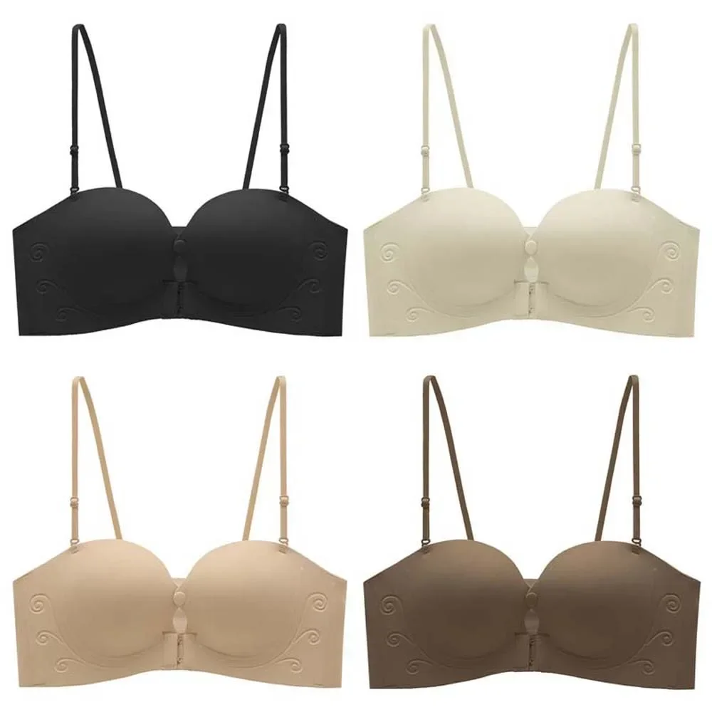 Беспроводной бюстгальтер с глубоким V-образным вырезом и запахом на груди, облегающее нижнее белье с пряжкой спереди, пуш-ап, противоударные, непровисающие, бесшовные бюстгальтеры на свадьбу