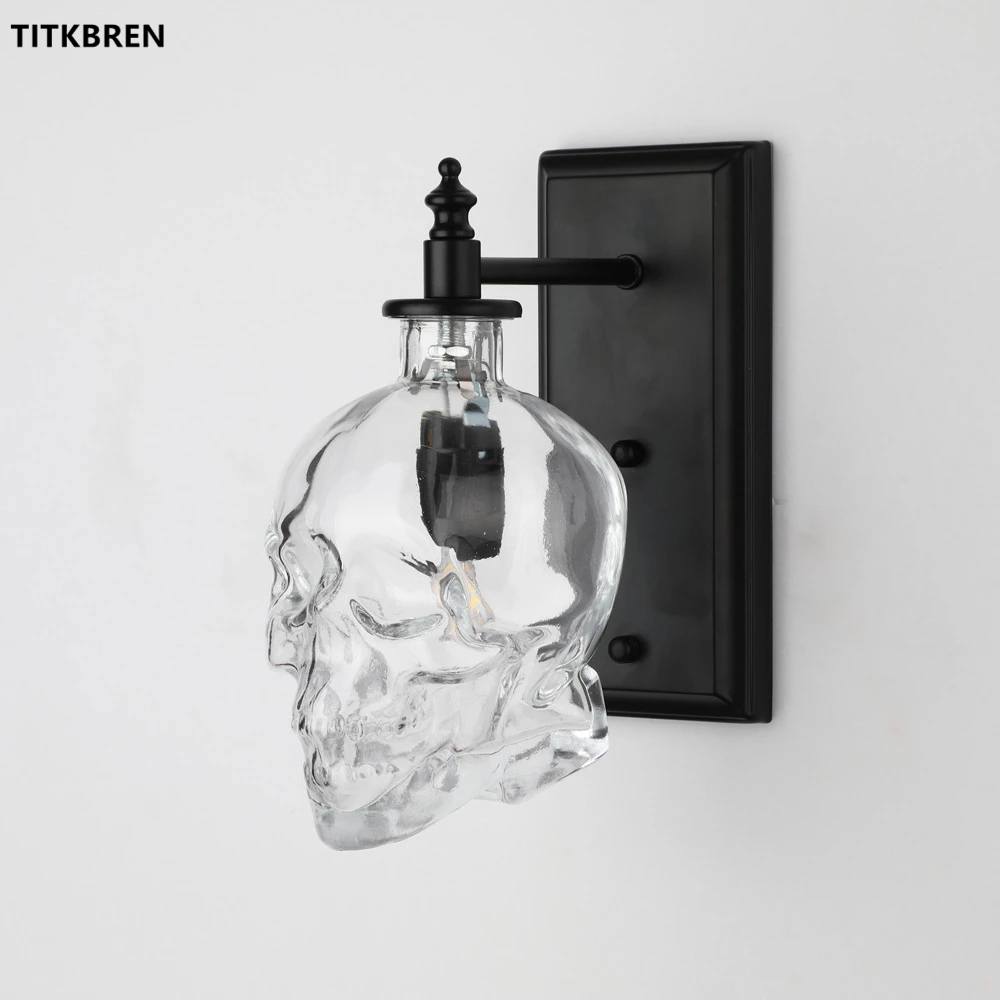 Retro Loft Skull Bones Wall Lamps Clear Glass Bottle Restaurant Bar Wall Light Fixtures Dinning Room Cafe Industrial Retro Lamps