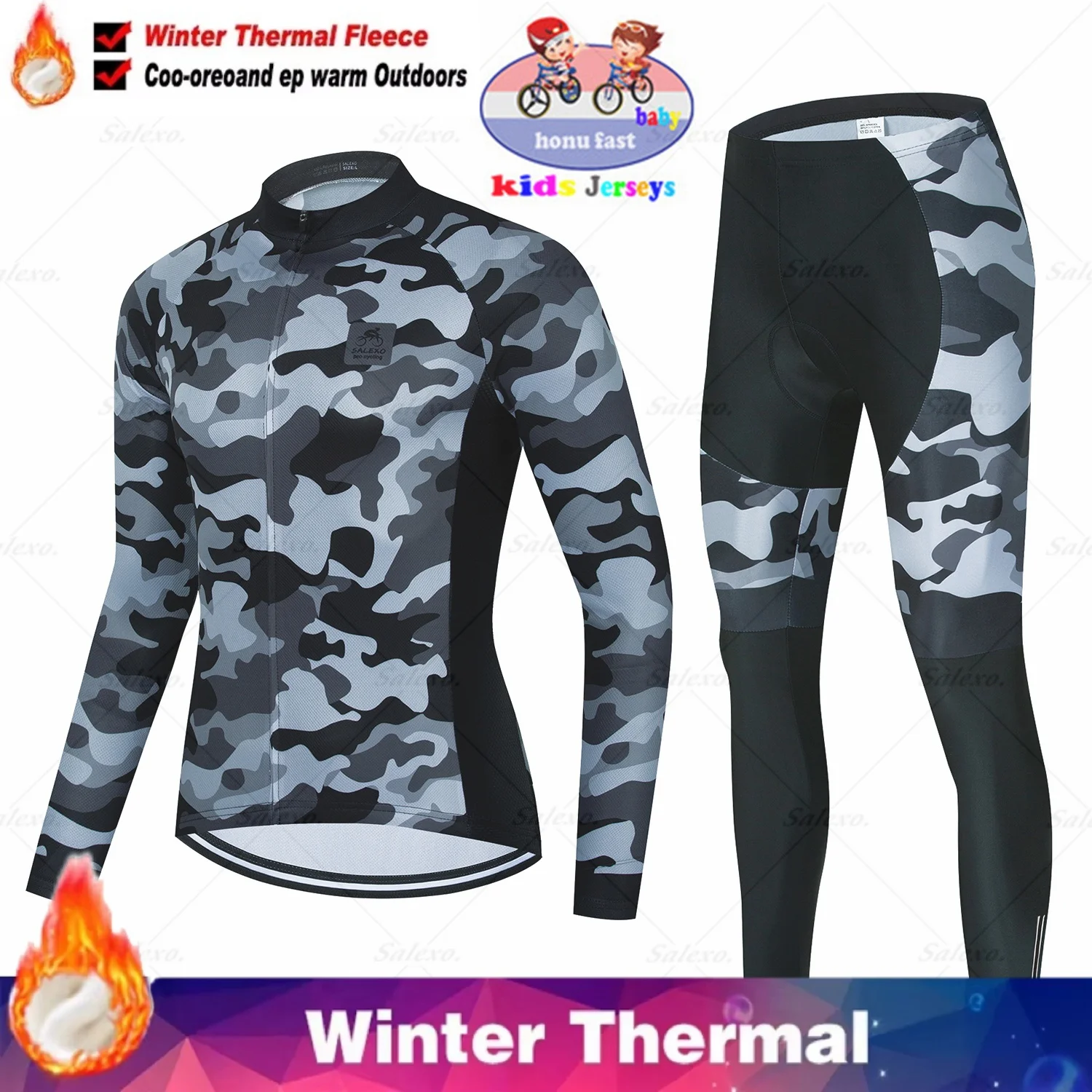 

Winter Kids Cycling Jersey Set Children Thermal Fleece Cycling Clothes Boys Girls Mountain Road Bicycle Roupa Ciclismo Clothing