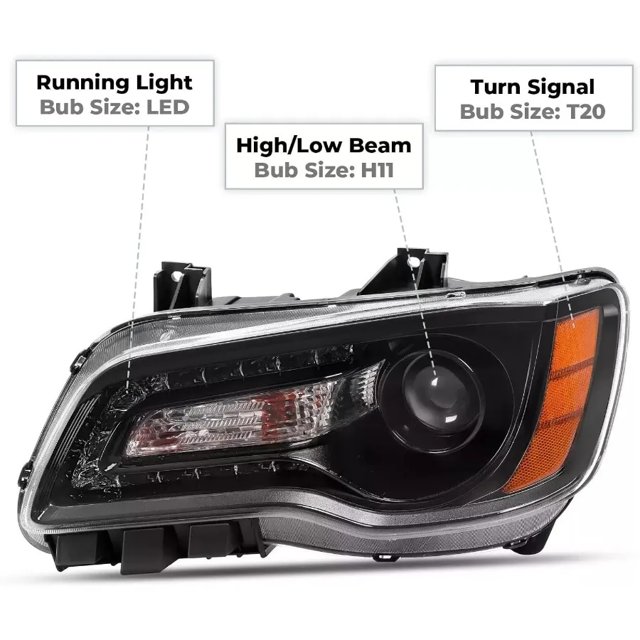 مجموعة المصابيح الأمامية لـ 20112023 كرايسلر 300 300C مع مصابيح أمامية لجهاز عرض هالوجين DRL LED بديلة للسائق والركاب