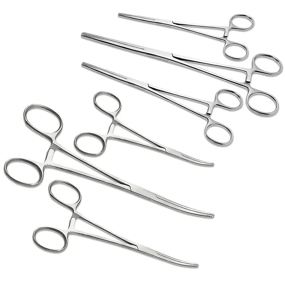 1pc Stainless Steel Hemostatic Forceps Surgical Forceps Tool Hemostat Locking Clamps Forceps Fishing Pliers Curved/Straight Tip