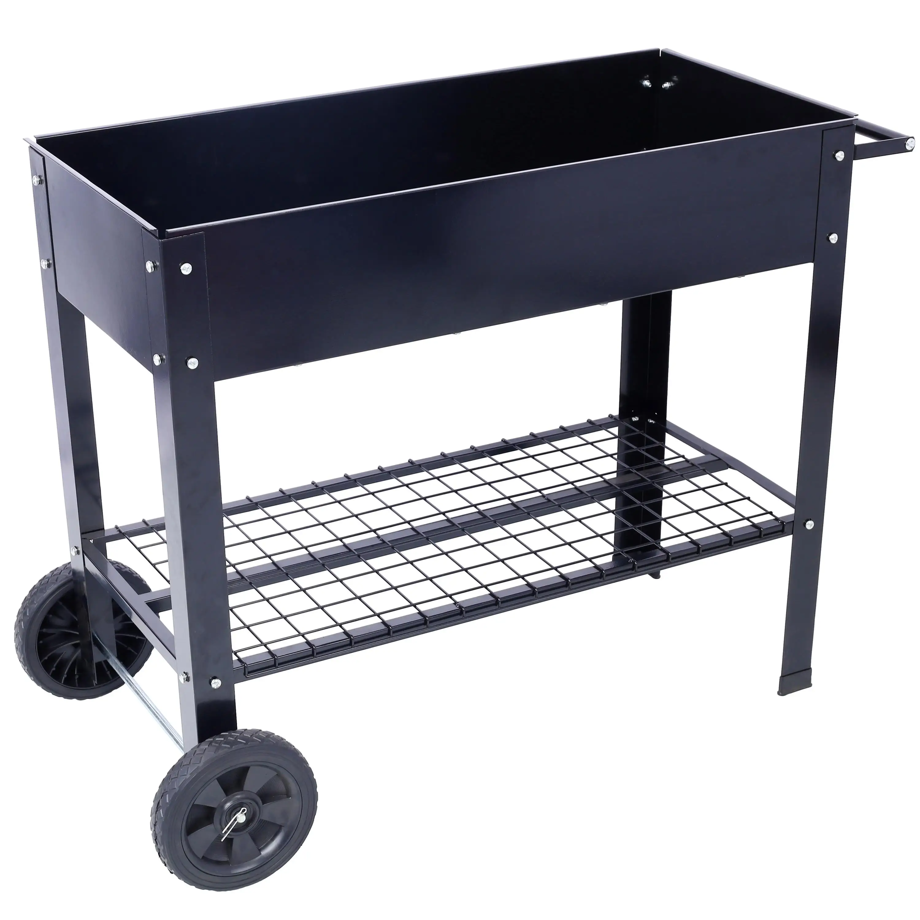 

Elevated Metal Raised Garden Bed with Wheels & Lower Shelf - Ergonomic Planter for backyard & Patio, Black