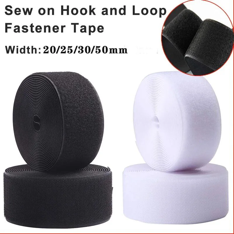 20-50mm Black White Hook and Loop Non-Adhesive Hook Loop Fastener Tape Sewing Magic Tape Sticker Strap Couture Strip Clothing