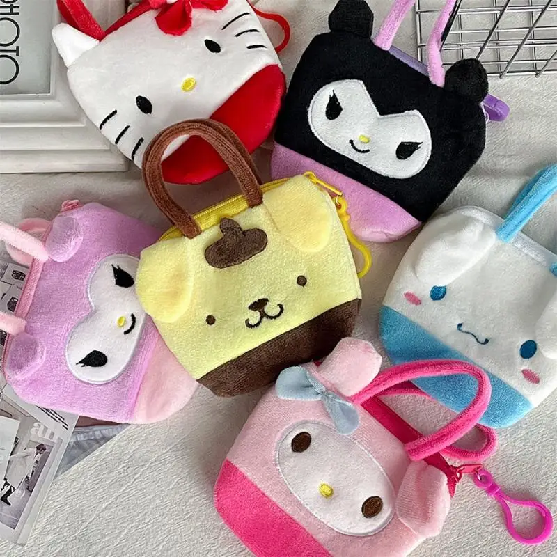 

Cute Cartoon Sanrio Hello Kitty Cinnamoroll Melody Kuromi Pom Pom Purin Plush Coin Purse Childrens Handbag Mini Storage Bag Gift