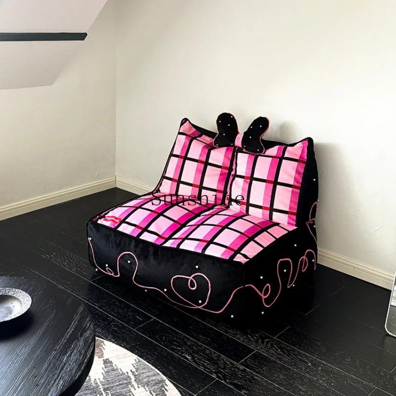 Girl bow pink single sofa bedroom tatami bean bag sofa