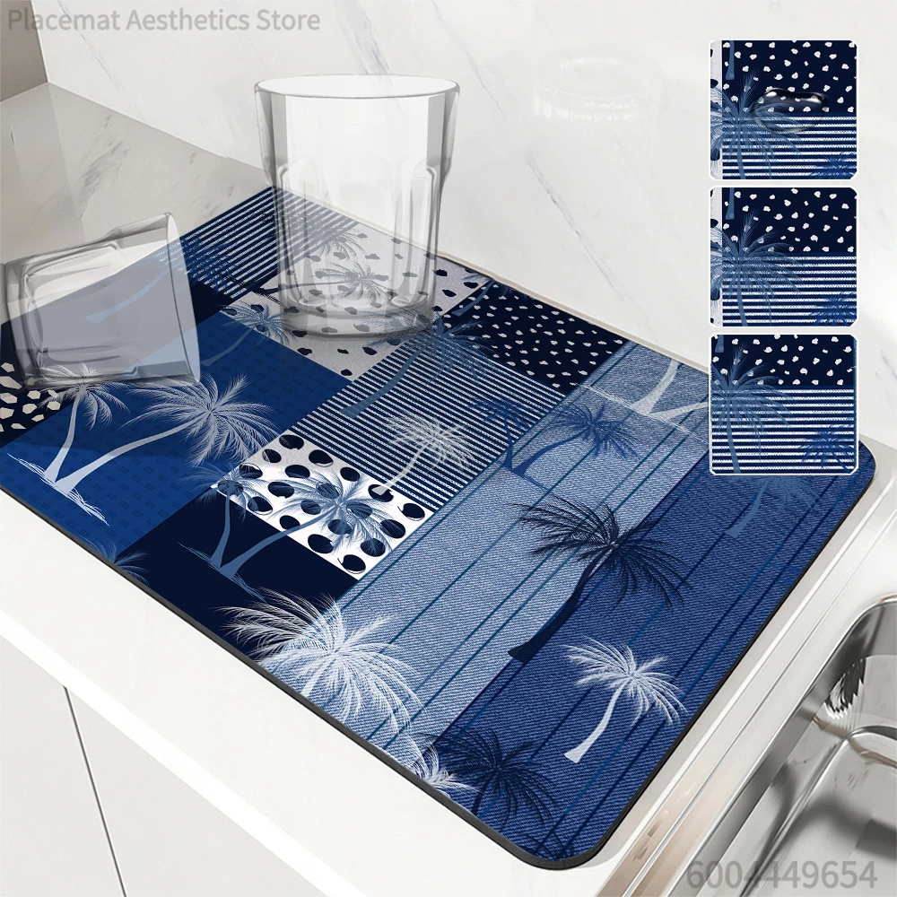 Absorbent Anti-slip Coffee Dish Mats Tropical Plant Large Kitchen Absorbent Draining Mat Drying Mat Quick Dry Bathroom Drain Pad