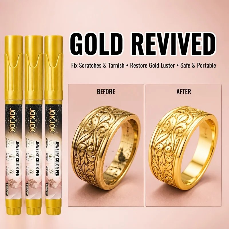 Gold Touch-up Pens Fine-tip Smooth-flowing for DIY Surface Enhancements Ideal for Gold Jewelry Accessories Furniture & Metal Finishing