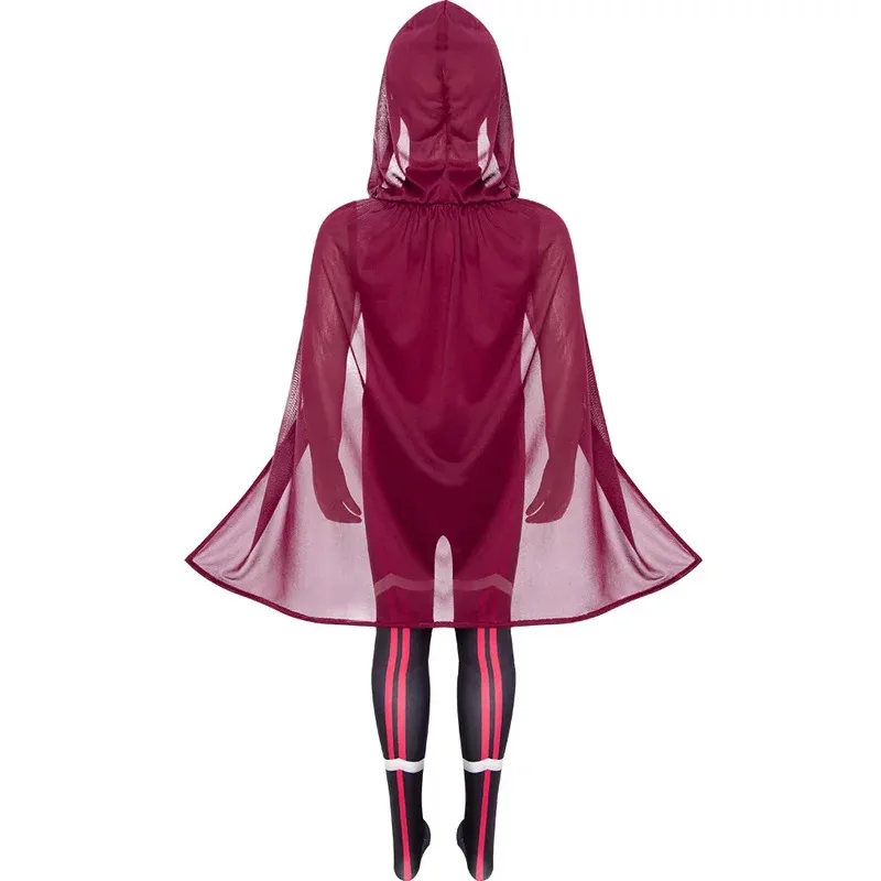 Kids Superhero Scarlet Witch Cosplay Costume with Headdress Cloak The Avengers Role Playing Clothing