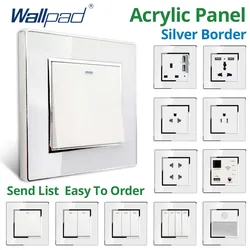 Wallpad 1 2 3 4 Gang 2 Way Reset 3 Way Intermediate Wall Switch Socket With USB Audio White Acrylic Panel With Silver Border