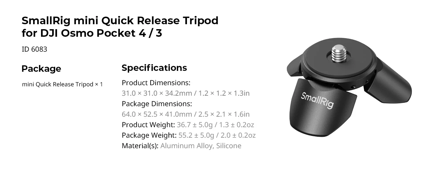 SmallRig Mini Schnellwechsel-Stativ für DJI Osmo Pocket 3 / 4 Magnetische Halterung, Tragbar für Pocket 4/3 Action 6/5Pro, für Insta360 – Detail 7