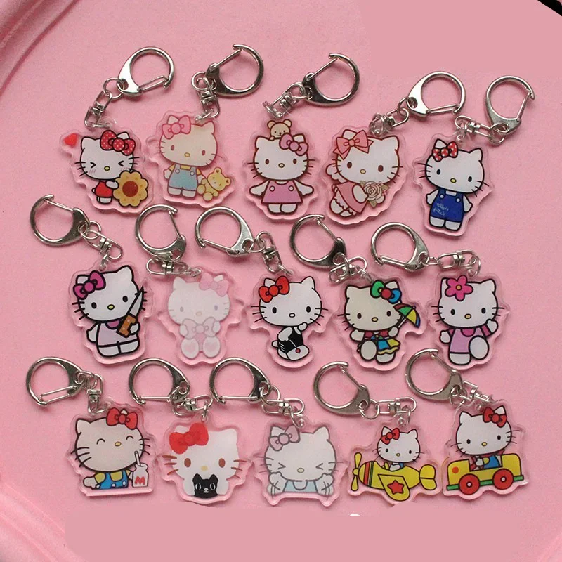 Sanrio Hello Kitty anahtarlık Kawaii akrilik şeffaf çift katmanlı anahtarlık moda sevimli sırt çantası süsler kızlar için