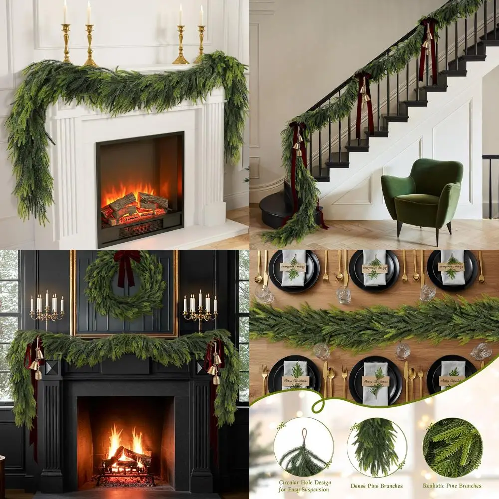 

Искусственная рождественская гирлянда: сосновая зелень премиум-класса с настоящим ощущением 9 футов для внутреннего и наружного декора
