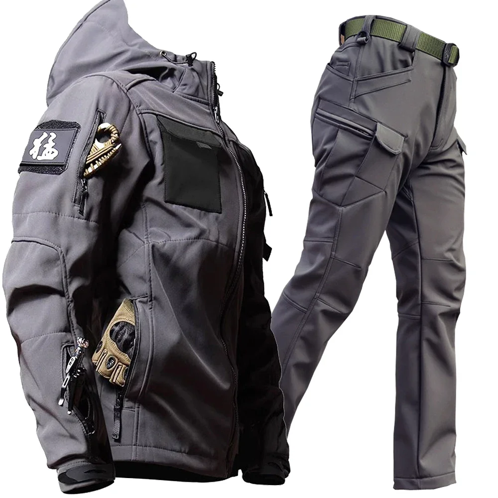 Winter Sets Men Tactical Waterproof Multi-pockets Suit Work Clothes 2 Pcs Pants Set Windbreaker Thermal Outdoor Jackets