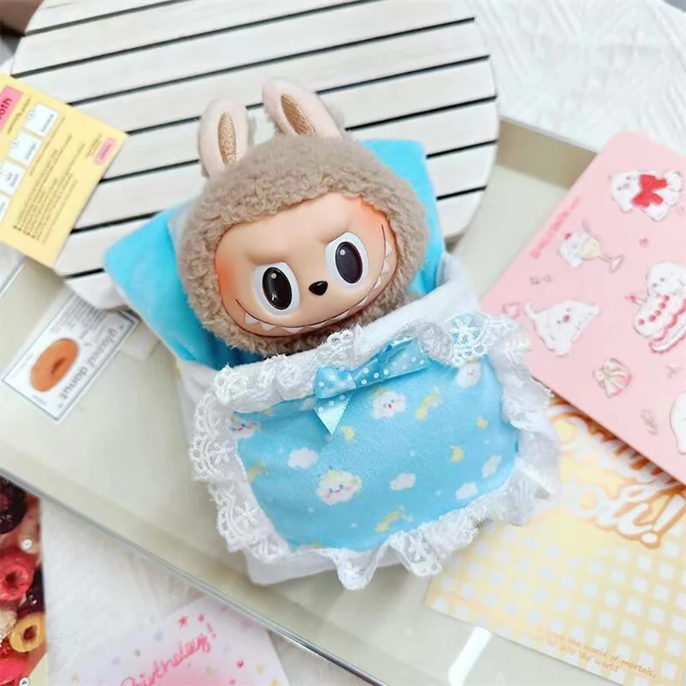 دمية السرير كيس النوم ل 17 سنتيمتر Ropa Labubu ألعاب من نسيج مخملي وملحقاتها لطيف مجموعة المنزل الدفء فتاة هدية إكسسوارات دمي