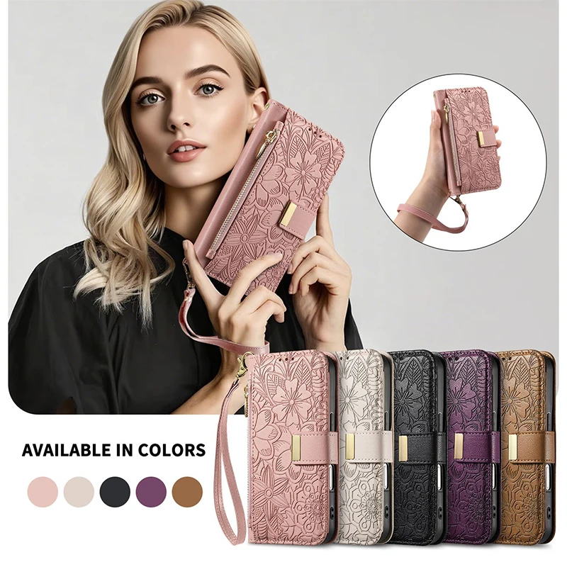 Für iPhone 17 Pro Max 17Air 16 15 14 13 12 Pro Max Plus 16E Lederhülle Damen Mädchen Reißverschluss Umhängetasche Brieftasche Kartenhalter Cover